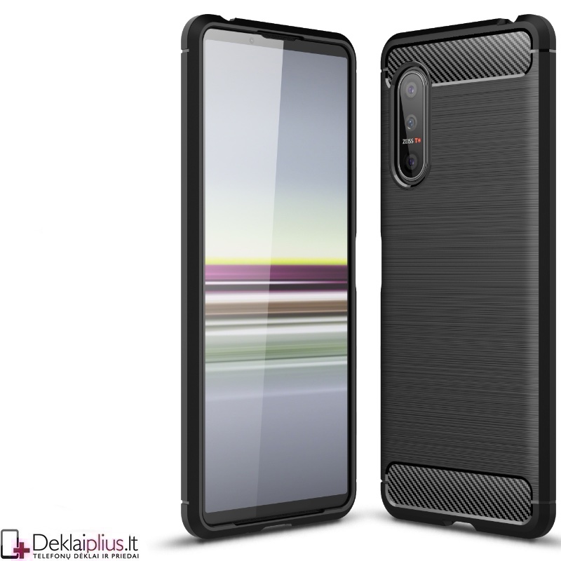 Carbon guminis dėklas - juodas (Sony Xperia 5 II) Carbon guminis dėklas - juodas (Sony Xperia 5 II)